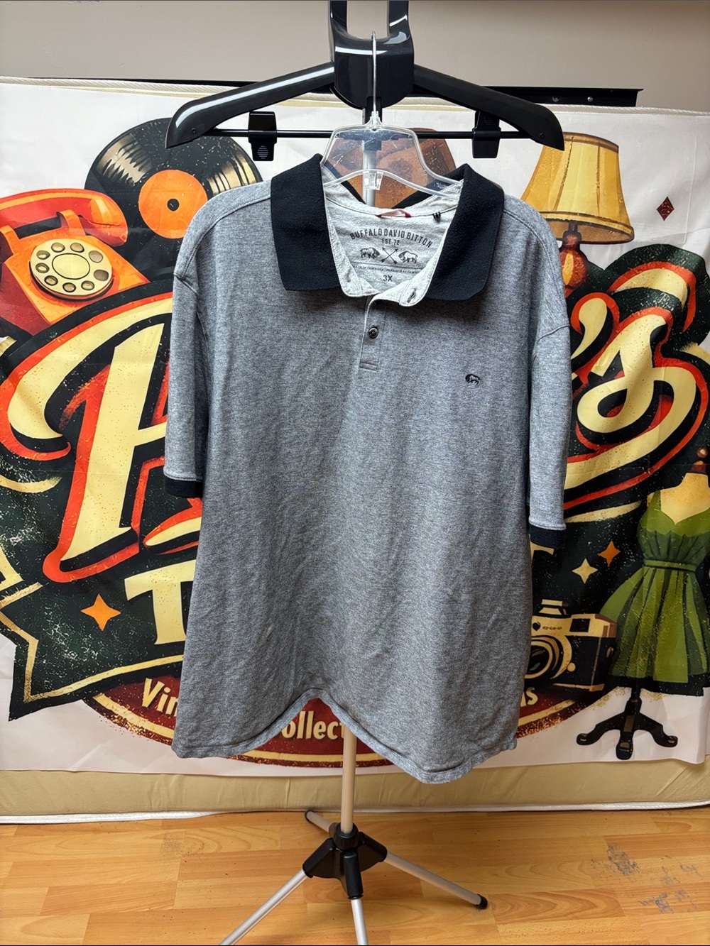 Buffalo David Bitton Gray Polo with Black Collar